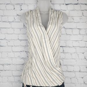 Etcetera Size 6 Wrap Blouse With Blue & Silver Stripes